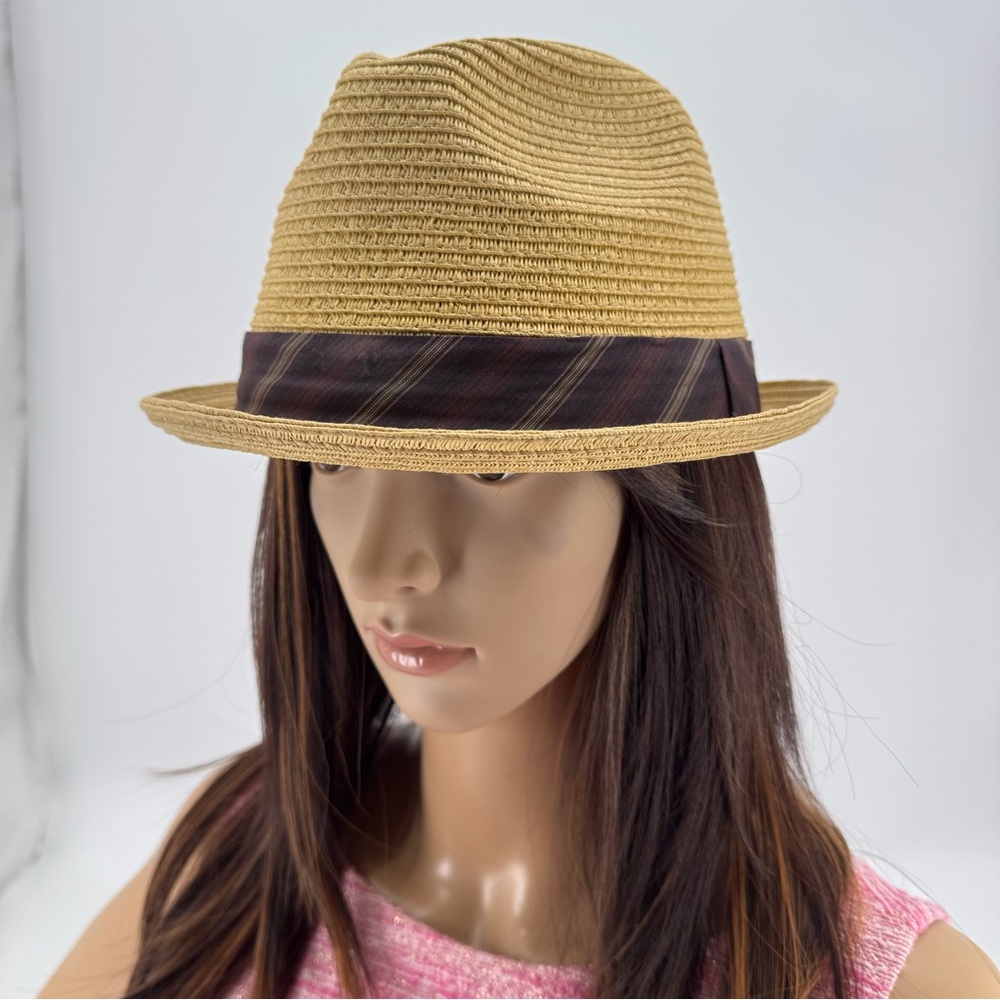 Broner Orleans Straw Paper Pinch Front Plaid Band Fedora Hat Unisex